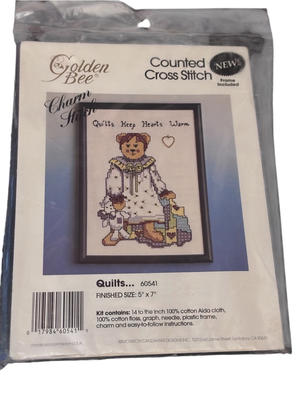 Golden Bee “Quilts…” 60541 Bear Vintage Heart Charm Counted Cross Stitch Frame